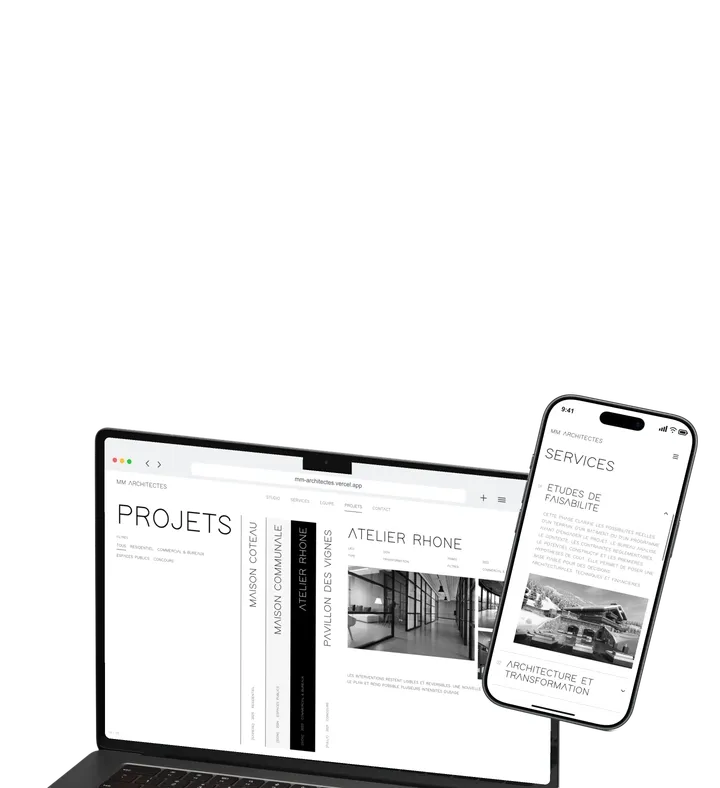 MM Architectes website presented on a laptop and phone.