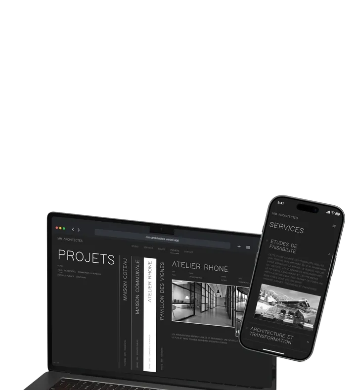 MM Architectes website presented on a laptop and phone.