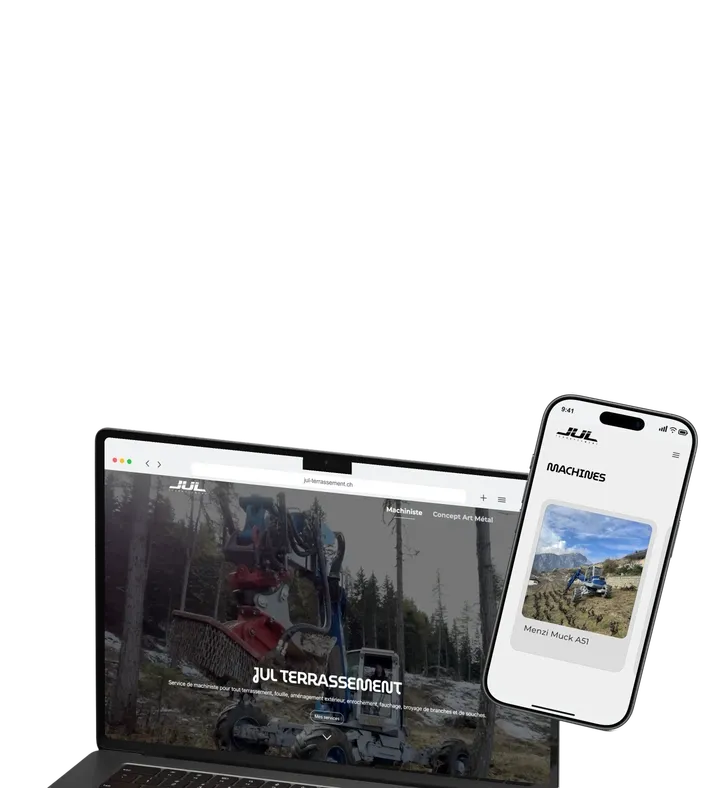 Jul Terrassement website presented on a laptop and phone.