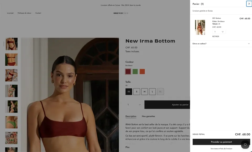 Nomad Tribe Swim Shopify store and its collections.