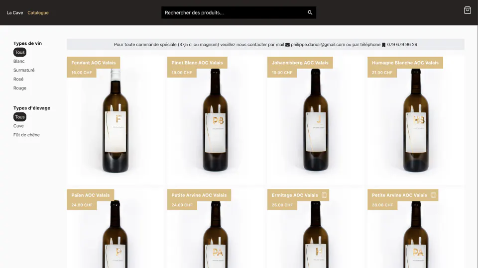 Domaine Philippe Darioli online store and wine catalogue.