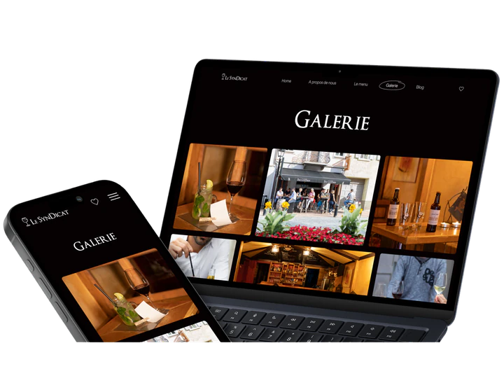Le Syndicat website gallery displayed on a laptop and phone.