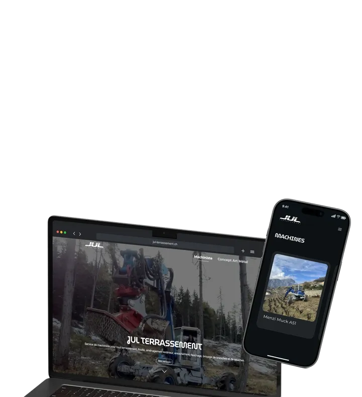 Jul Terrassement website presented on a laptop and phone.