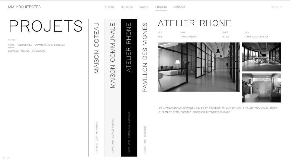 Maquette du site portfolio MM Architectes, version finale V1 en attente.