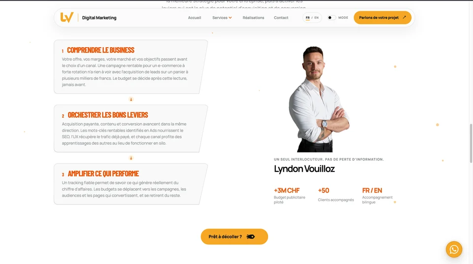 LV Digital Marketing website presenting its approach and Lyndon Vouilloz.