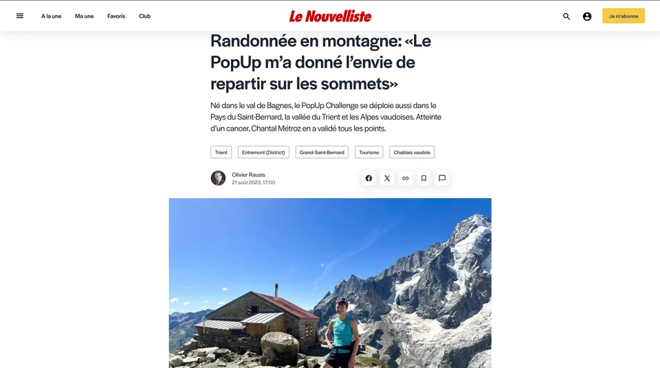 Aperçu de l’article du Nouvelliste consacré au Pop-up Challenge.